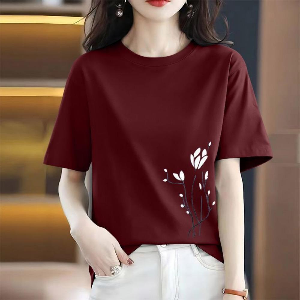 Women's Loose Fit T Shirts 2026 Summer Solid Printed Short Sleeve Round Neck Casual Top Plus Size Women Clothing T Shirt Women