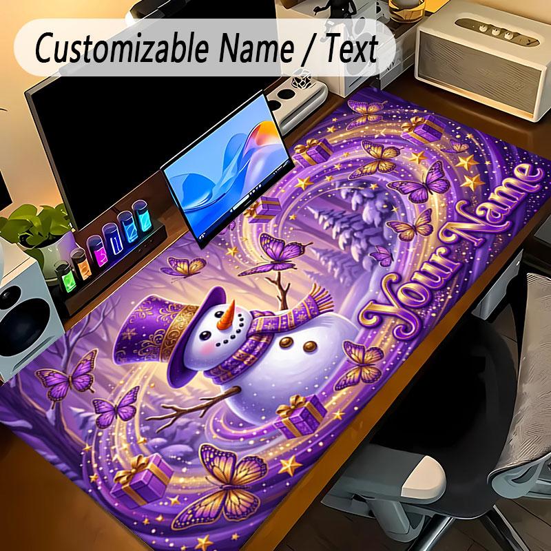 Winter Theme Personalized Mouse Pad Custom Name Text Non Slip Desk Pad For Laptop Office Desktop