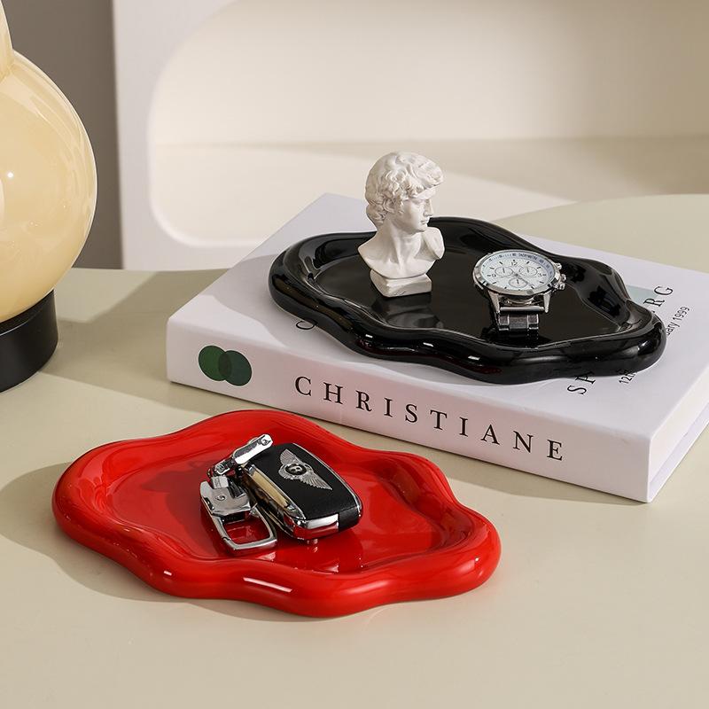 Simple Ceramic Red Cloud Plate Jewelry Pendulum Plate High Value Jewelry Plate Living Room Ornament Plate Key Storage Plate