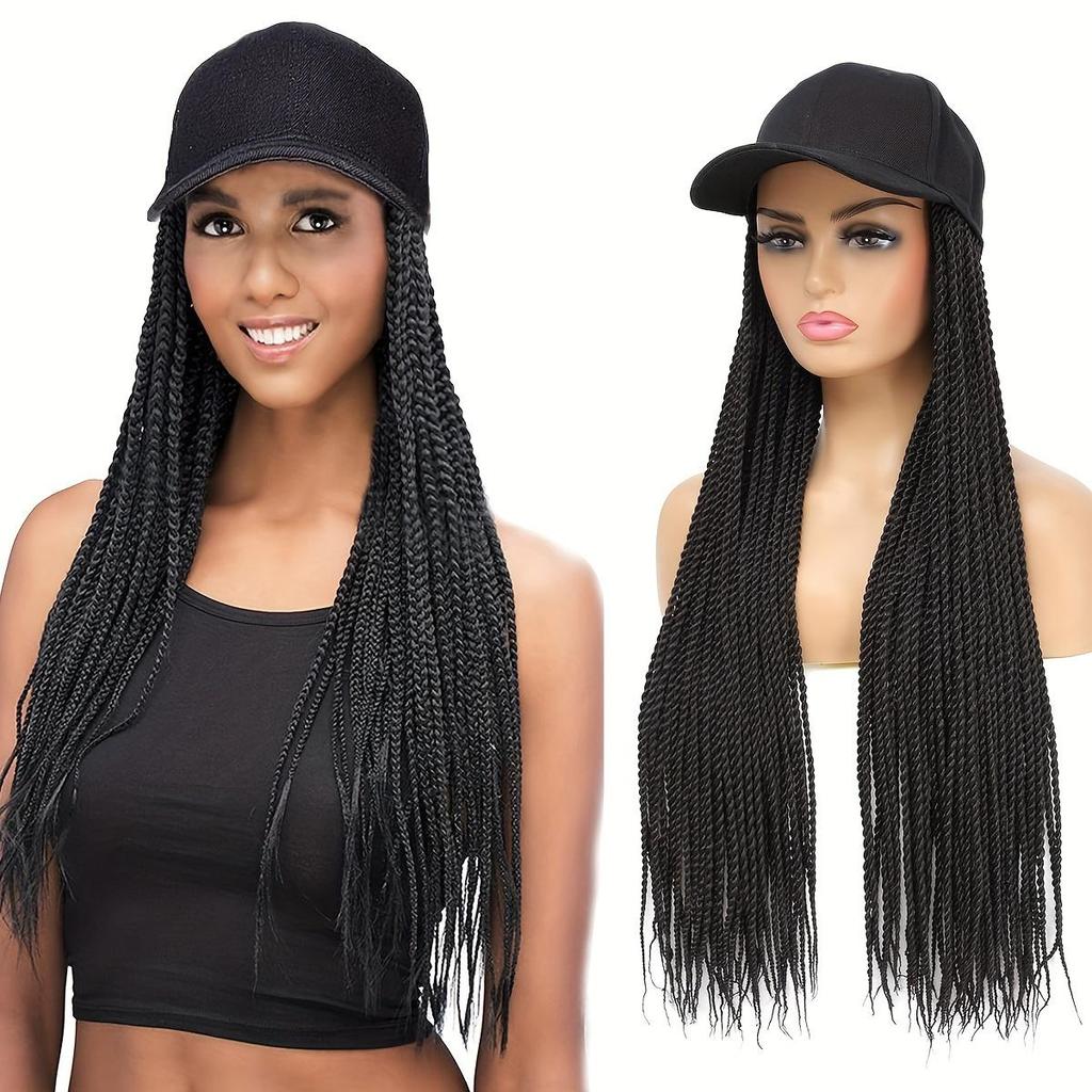 "Elegantní Ombre" Stylová baseballová čepice s parukou s 28" ombre copánky - Syntetické vlasové příčesky pro ženy, Černá do hnědé