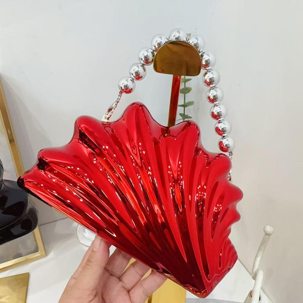 Fashion Personalized Shell Shape Acrylic Bag Pearl Chain Portable Glossy Shoulder Bag Party Decoration Bag