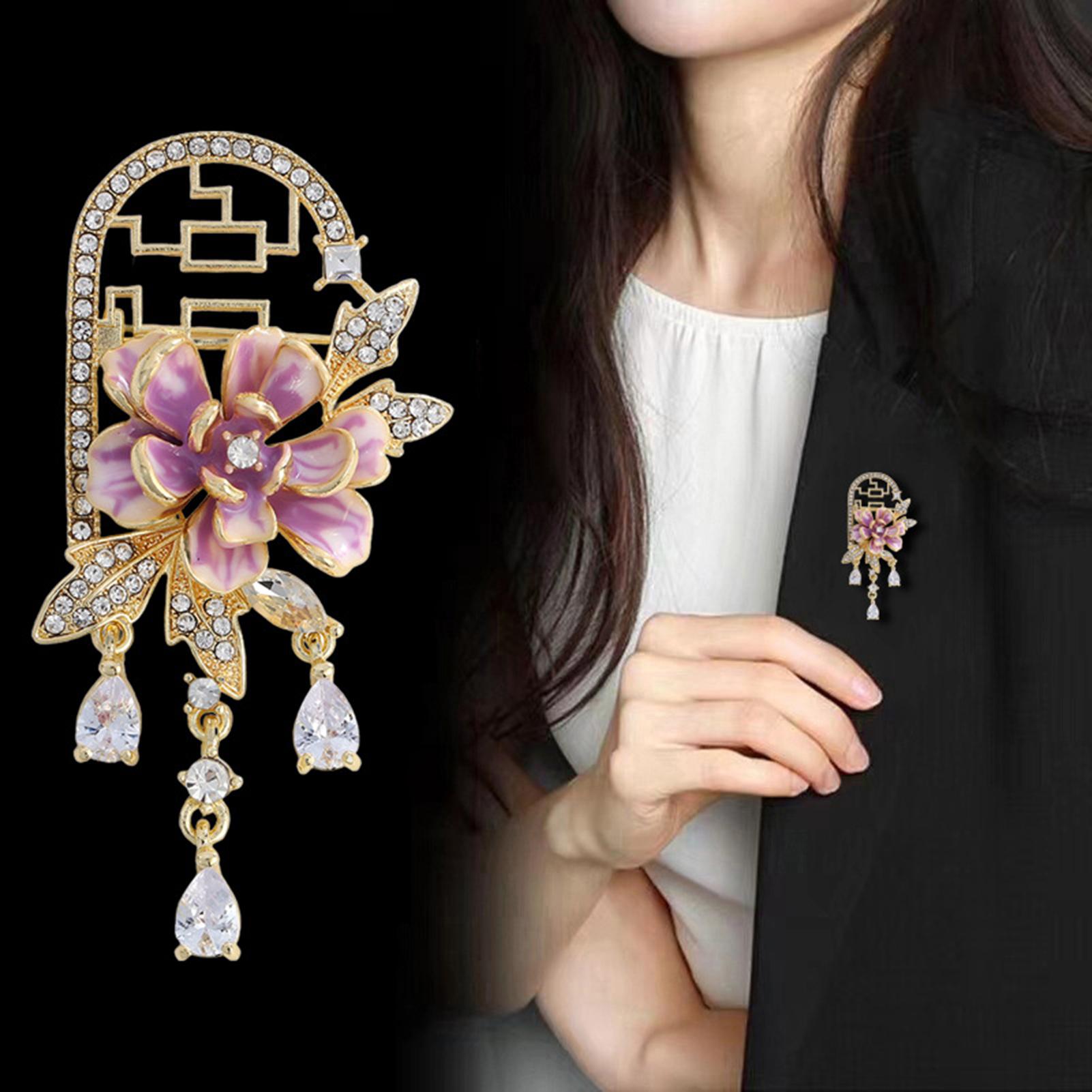 Zinc Alloy Brooch With Oil Dripping Flower Design For Chinese Style Outfits B322 A фиолетовый