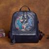 Johnature Vintage Genuine Leather Backpack Handmade Embossed Women Bag Leisure Large Capacity Natural Cowhide Travel Backpacks
