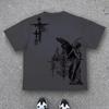 Retro Gothic Tshirt HipHop Streetwear Harajuku Tshirt YK Shirt with Print Casual Loose Streetwear Gender Neutral