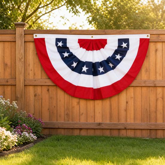 USA Fächerfahne, 4. Juli Amerikanische Flaggen Girlande, Rot Weiß Blau Patriotisches Halbfächer Banner für Unabhängigkeitstag Veranda Garten Außen Innen