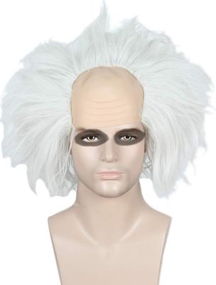 Linfairy Halloween Cosplay Doctor Bald Scientist Wig Heat Resistant Wig Costume Accessory Holiday Cosplay Anime Long Wig (Silver)