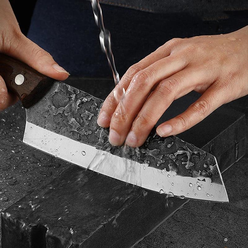 Heavy Chef Knife Cleaver Meat Chop Bone Vegetable Kitchen Knives Hand Forged Blade Wood Handle Chef Butcher Boning Slicing Knife
