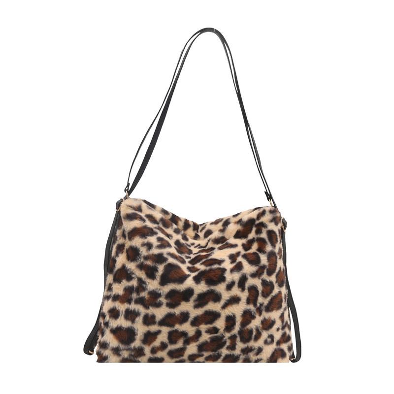 Leopard Print Fashion Crossbody Bag With Plush Material For Daily Use