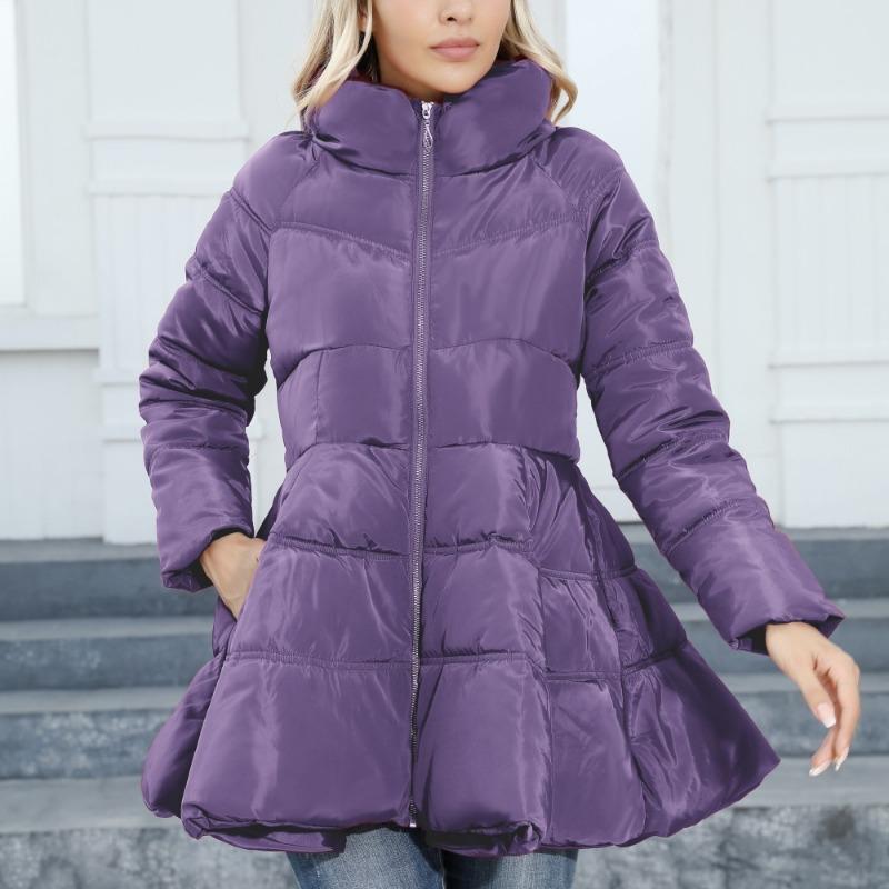 European and American Coat New Design Sense Slim-fit Vertical Collar Women's Mid-length Thickened Waist Cotton-padded Jacket