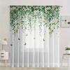 2PCS floral and butterfly flat printed transparent curtains, perfect for bedrooms, living rooms, dining rooms, and bathrooms