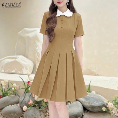 Women Casual Doll Collar Summer Short Sleeve Dress