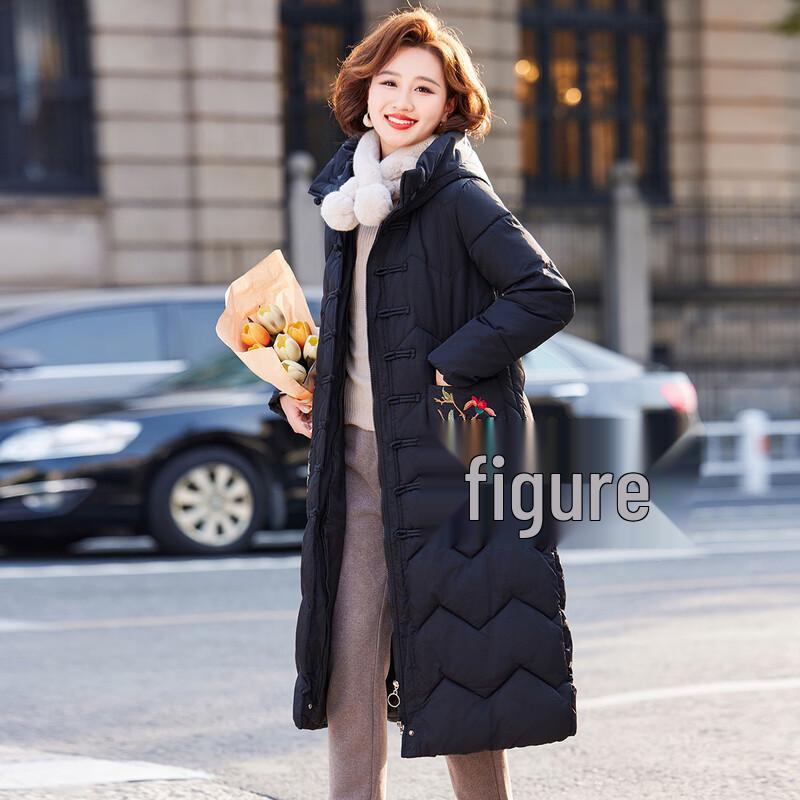 

BAOLIANDUO Women s Mid-Length Chinese Style Embroidered Winter Coat L