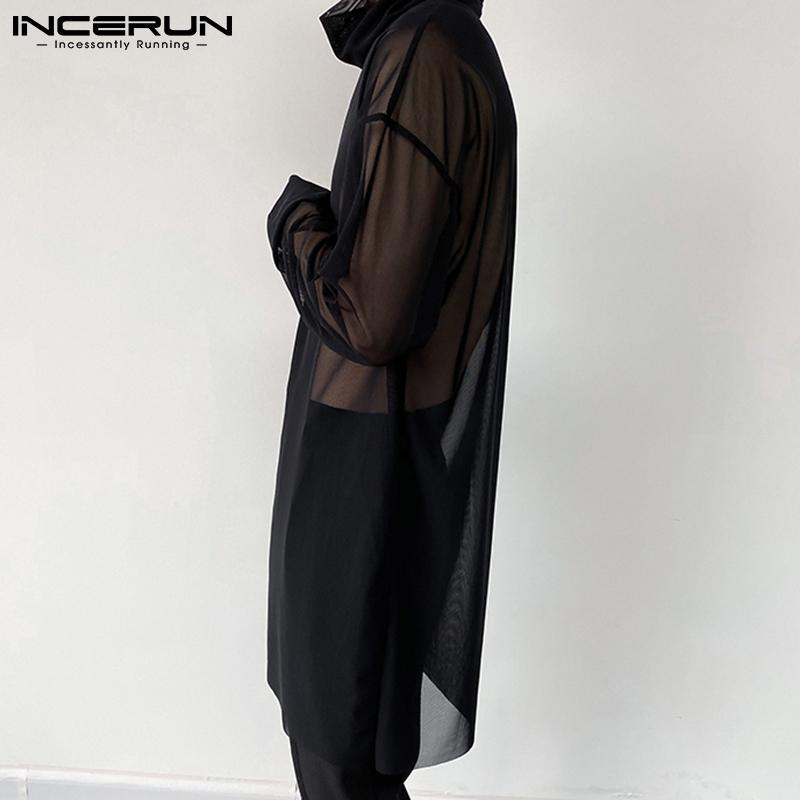 INCERUN Modne męskie koszule z siateczką na szyję i długim rękawem Slim Fit Party Club długie podkoszulki