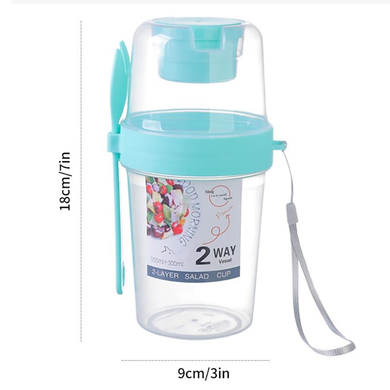 

Двухслойная портативная чашка для салата, овсянка, хлопья, орехи, йогурт, чашка для салата, набор контейнеров с вилкой, школьный ланч-бокс, коробка для хранения еды