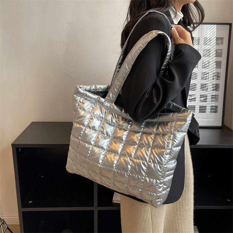 Borse a Spalla Imbottite Marea Space da Donna per Inverno Borse a Mano Nere di Grande Capacità Designer Nylon Cotone Caldo Tote Solido