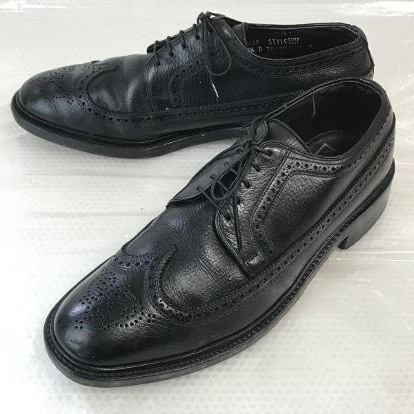 Sears USA 70s Vintage Easy Flex Leather Long Wingtip 9.5D 27.0-27.5 Black Dress Shoes(USED)
