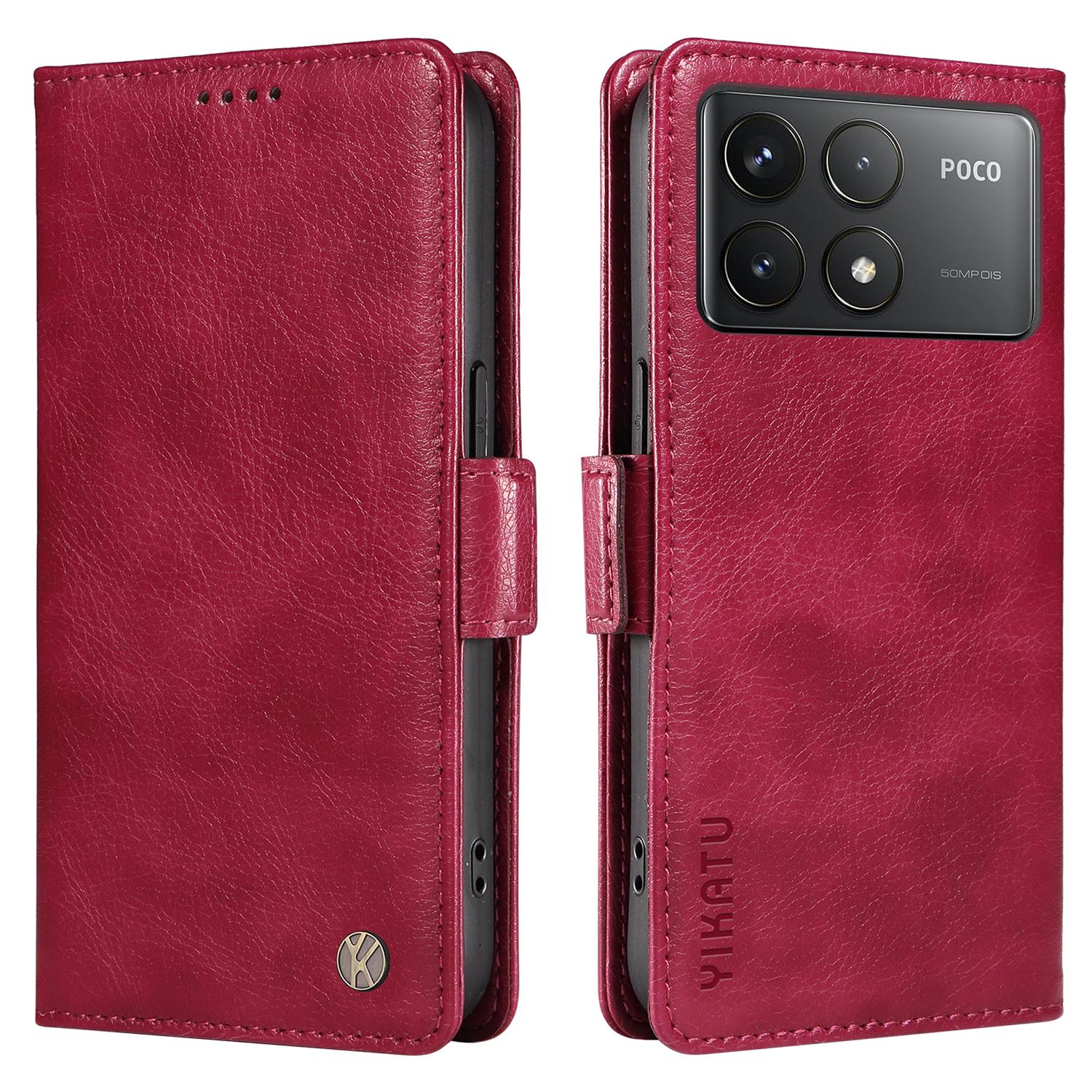 

YIKATU YK-007 For Xiaomi Poco F6 Pro 5G/Redmi K70 5G/K70 Pro 5G Leather Case Phone Wallet Cover Wine Red