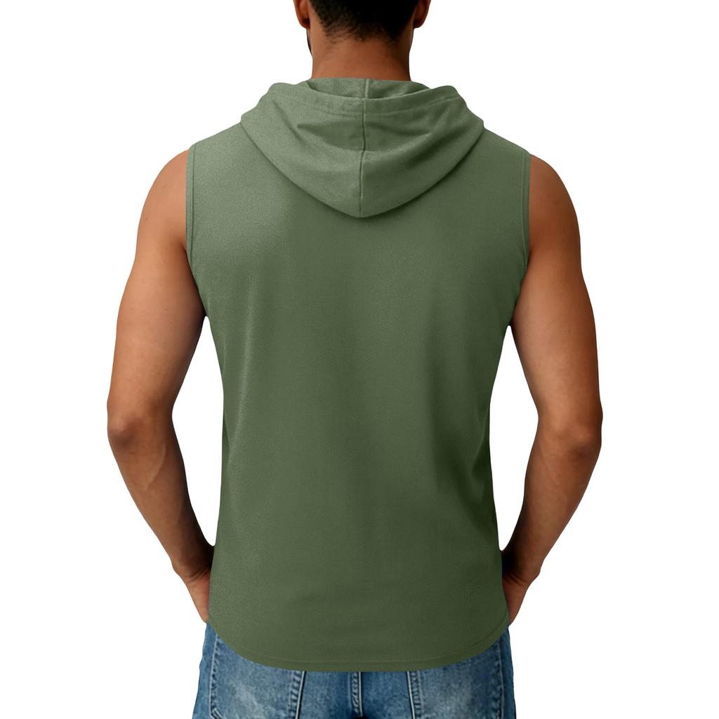 Felpa Senza Maniche da Uomo Pullover Casual con Cappuccio Coulisse Canotta Vest Leggero Vestibilità Rilassata Tasca a Marsupio