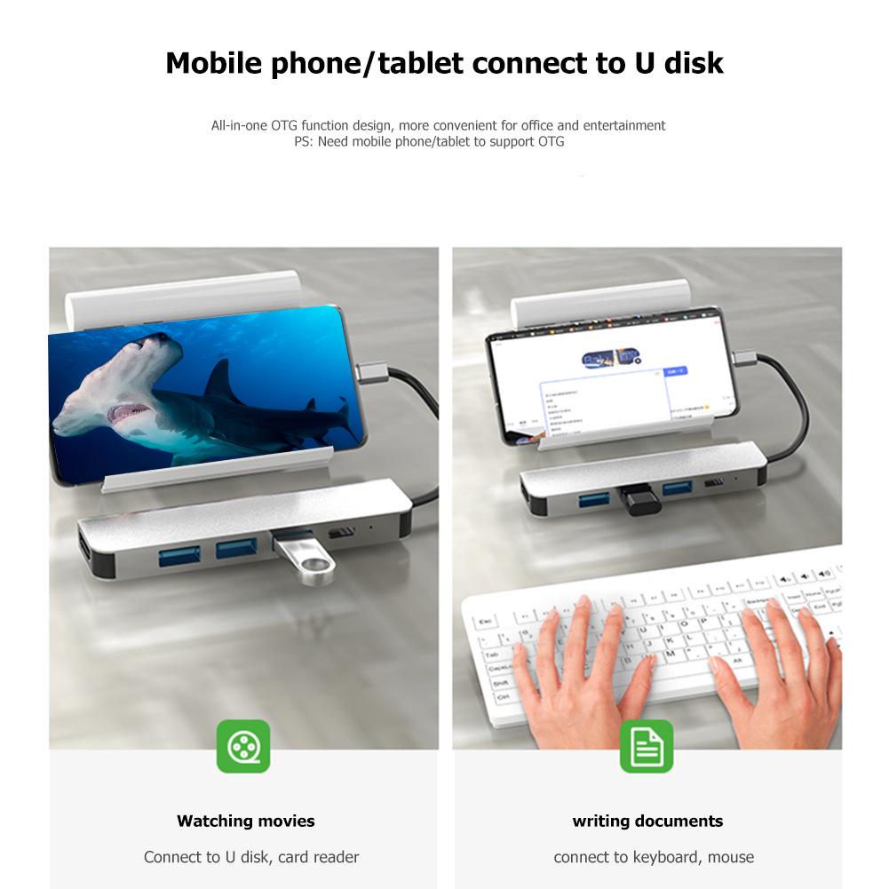 Type-C 5-in-1 Expansion Dock: HDMI Converter & USB Hub for Smartphones, Tablets, PCs, and Game Consoles