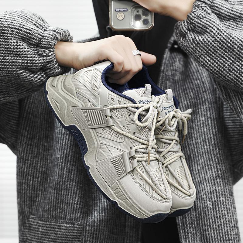 

Men s shoes 2025 new summer mesh breathable gray dad shoes student platform heightening sports casual running shoes 39