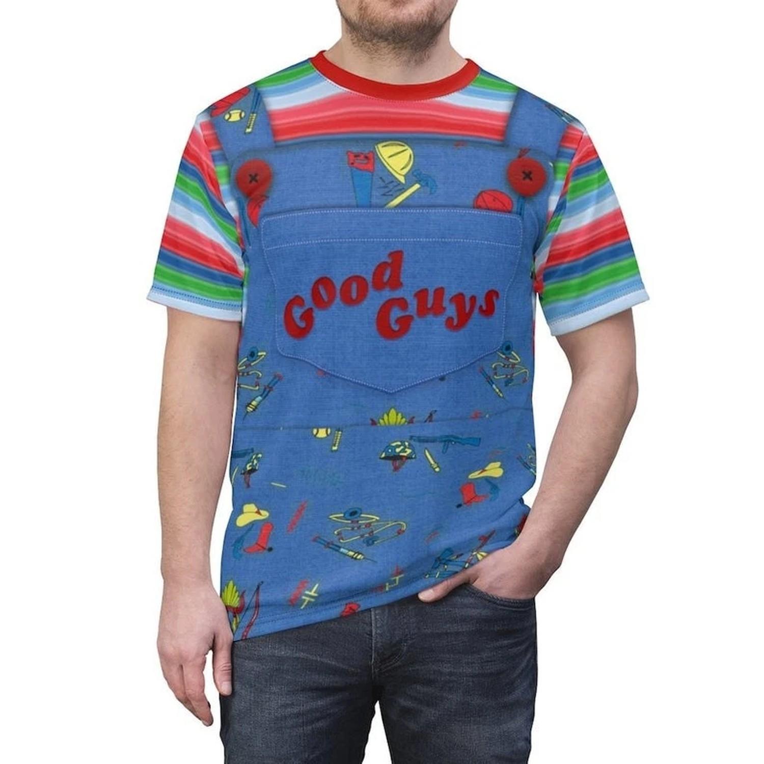 Chucky Cosplay Costume Halloween Good Guys Wanna Play Tshirt 3D M