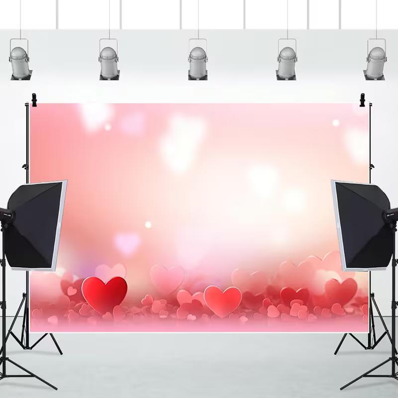 2D Romantic Pink Red Heart Bokeh Backdrop with Blurred Hearts 47.2x31.5inch/120*80cm