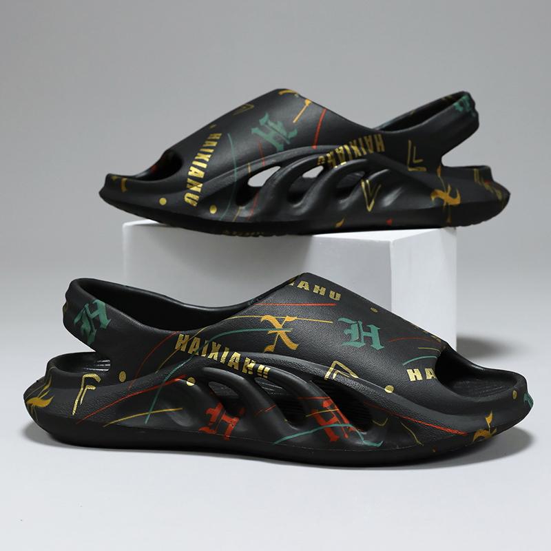 

2025 New Men s Summer High Quality Outside Wear on The Sense of Non-slip Platform Sandals Youth Beach Soft Bottom Driving 36-37 чёрный