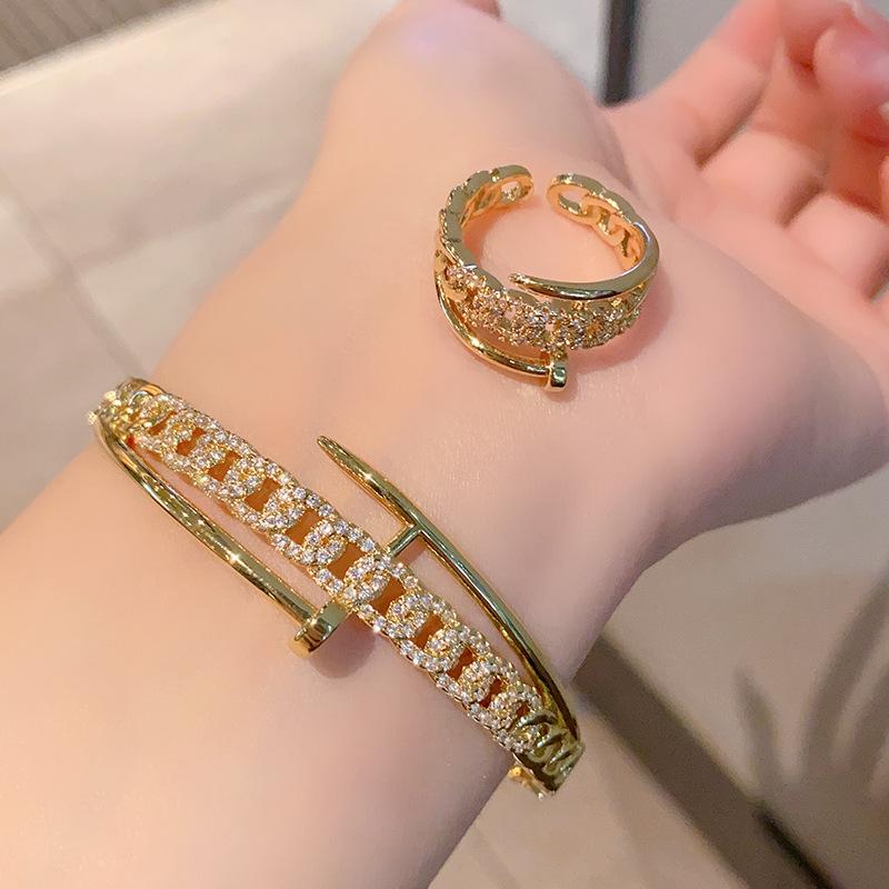 Полный бриллиантовый набор браслет-кольцо для ногтей браслет