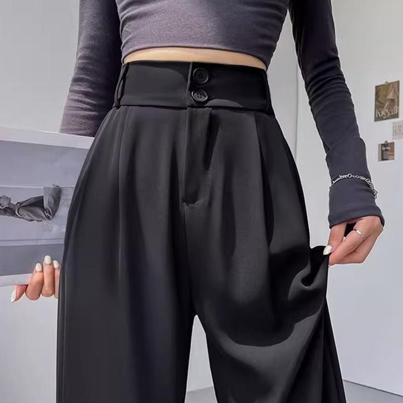Spring and Autumn Lady Baggy High Waist Suit Pants Women Straight Leg Trousers Girls Casual Daily Slacks
