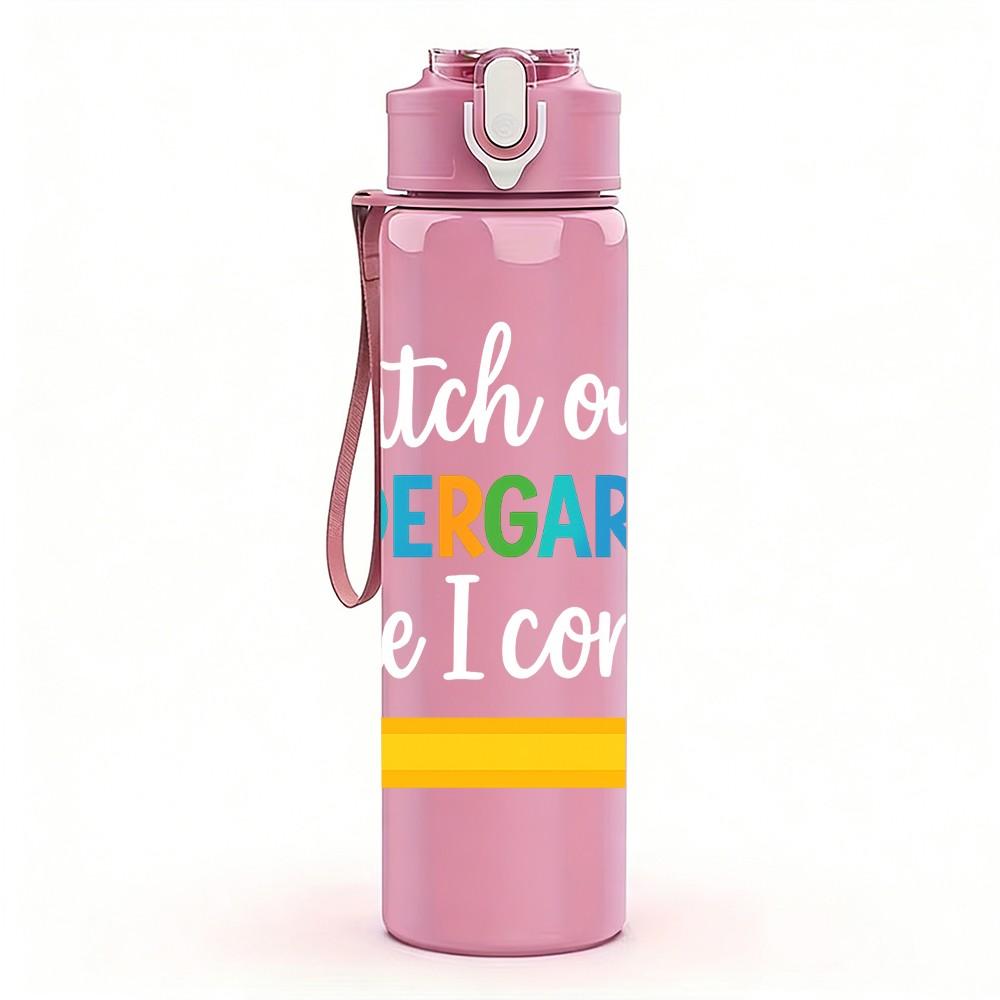 1PC Kindergarten Pencil Text Pattern 750ml Color Plastic Sports Water Bottle Leakproof Flip Straw Lid Suitable for Sports Office Home Use
