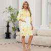 Bata Ligera con Estampado Floral para Mujer, Cierre de Cremallera Delantera con Bolsillos, Manga 3/4, Longitud hasta la Rodilla, Bata para el Hogar y Ropa de Dormir
