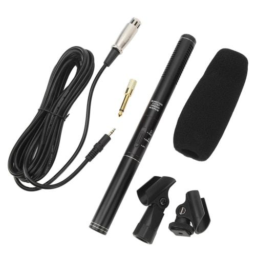 Condenser Interview Microphone, Professional Photo News Reporter Condenser Shotgun Microphone Kit with Metal Mount, Windscreen, XLR Cable, and Adapter