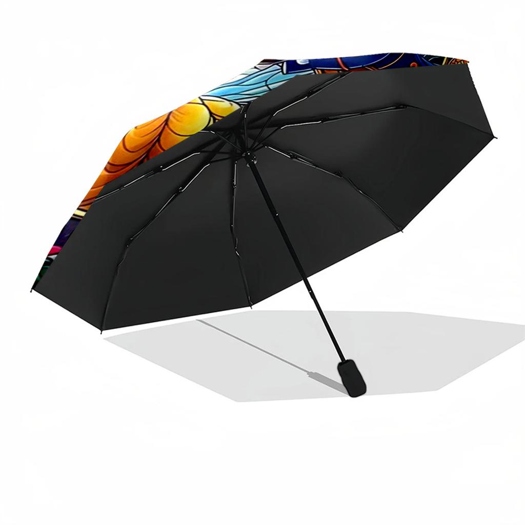 Stained Glass Beauty And The Beast Portable Automatic Umbrella Compact & Durable 8-Rib Design Compact Design Travel Essential Elegant Women's Umbrella