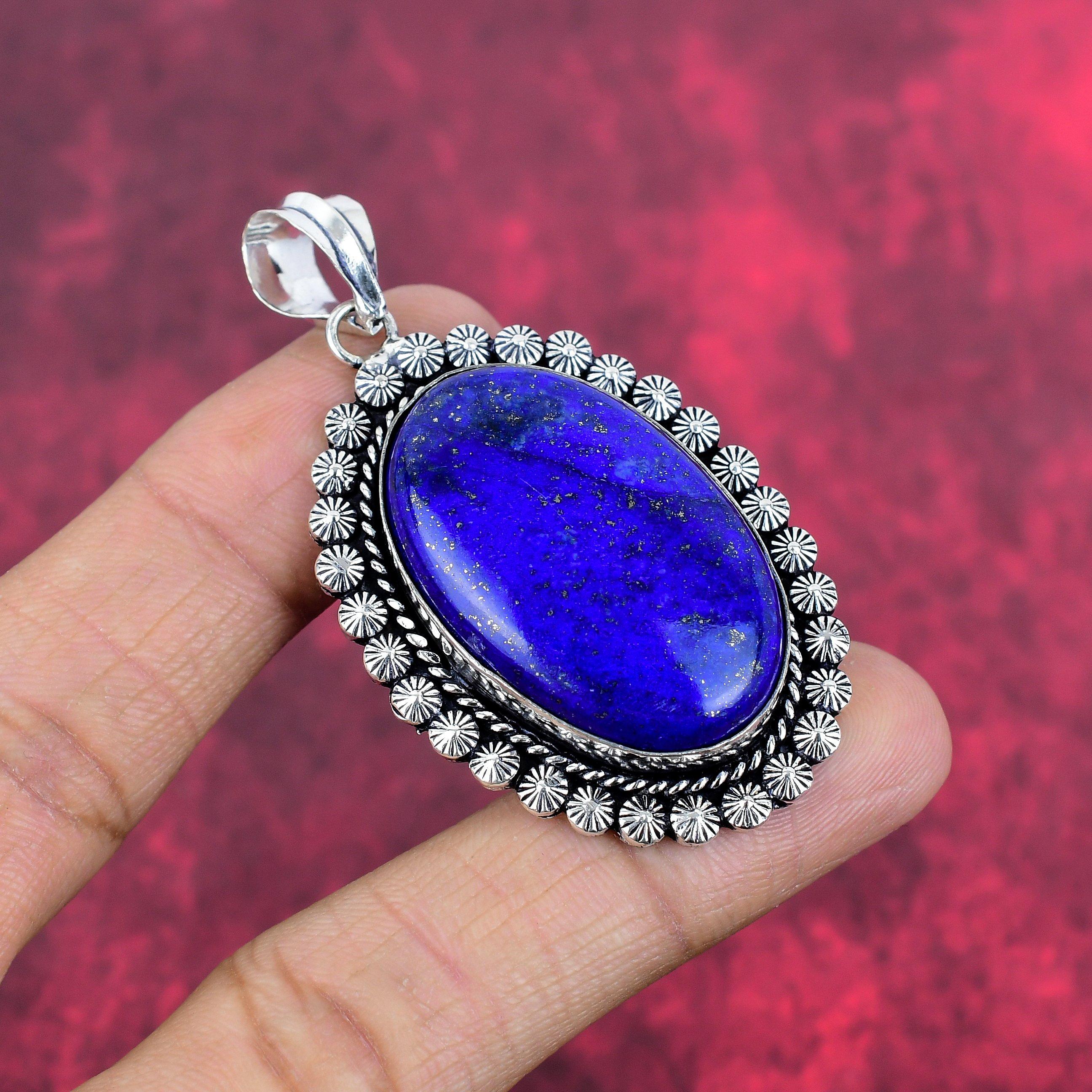 

Подвеска из лазурита, 925 пробы, кулон из чистого серебра, ювелирные изделия ручной работы с драгоценными камнями, дизайнерская подвеска для свадебного подарка 2.51 Inches синий