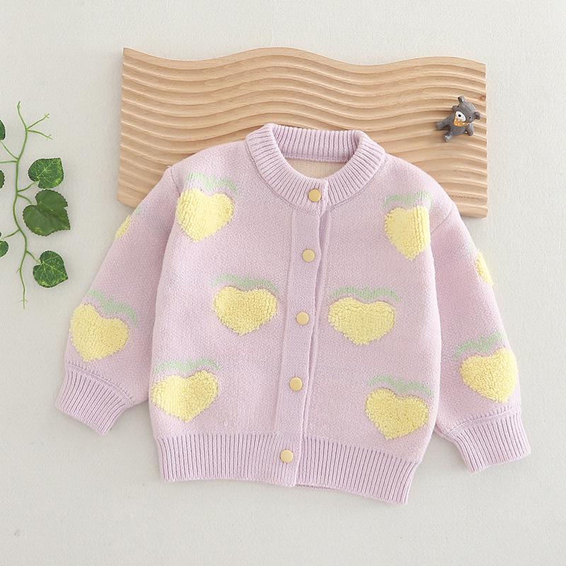 

Trendy Knitted Heart Cardigan for Baby Girls - Spring/Autumn 90cm-130cm/5 pieces set фіолетовий