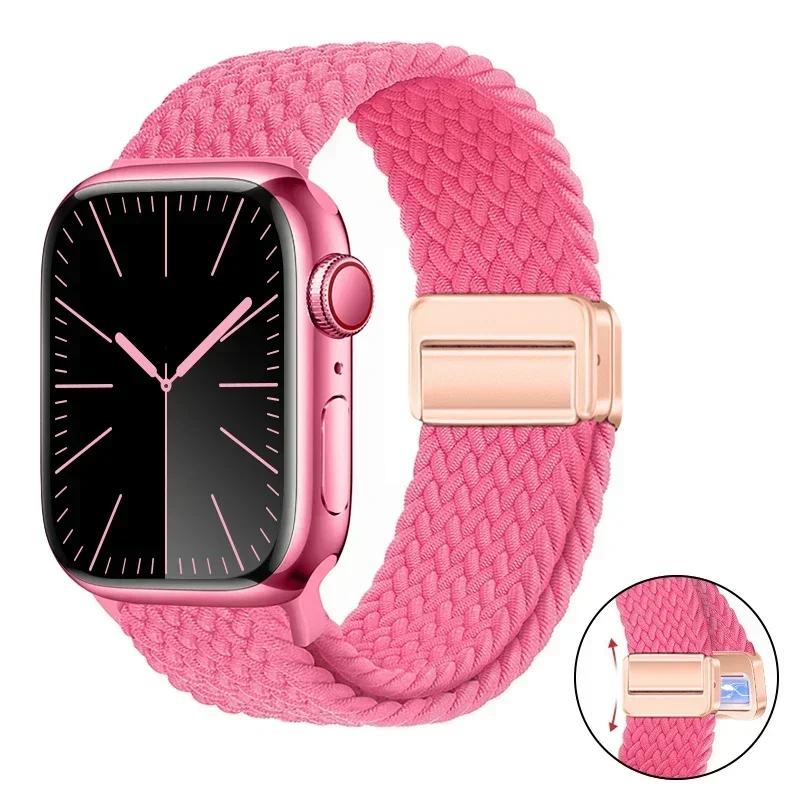 Magnetic Braided Loop Strap For Apple Watch Band 45mm 41mm 44mm 42mm 46mm Ultra 3 49mm Nylon Bracelet iWatch 11 10 9 8 7 6 5 SE