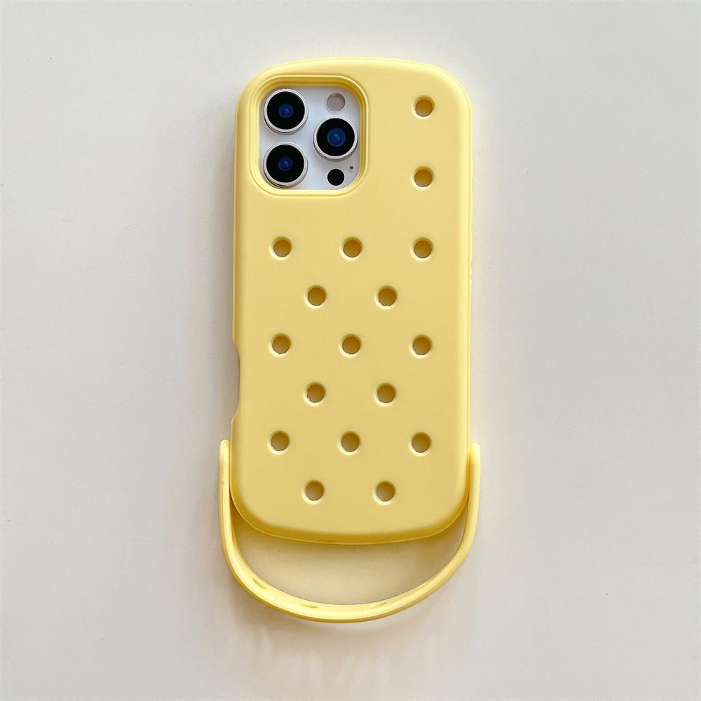 For Crocs Charms DIY Wrist Strap Holder Phone Case For iPhone 17 16 15 14 Pro Max Air 13 Solid Color Soft Silicone Back Cover