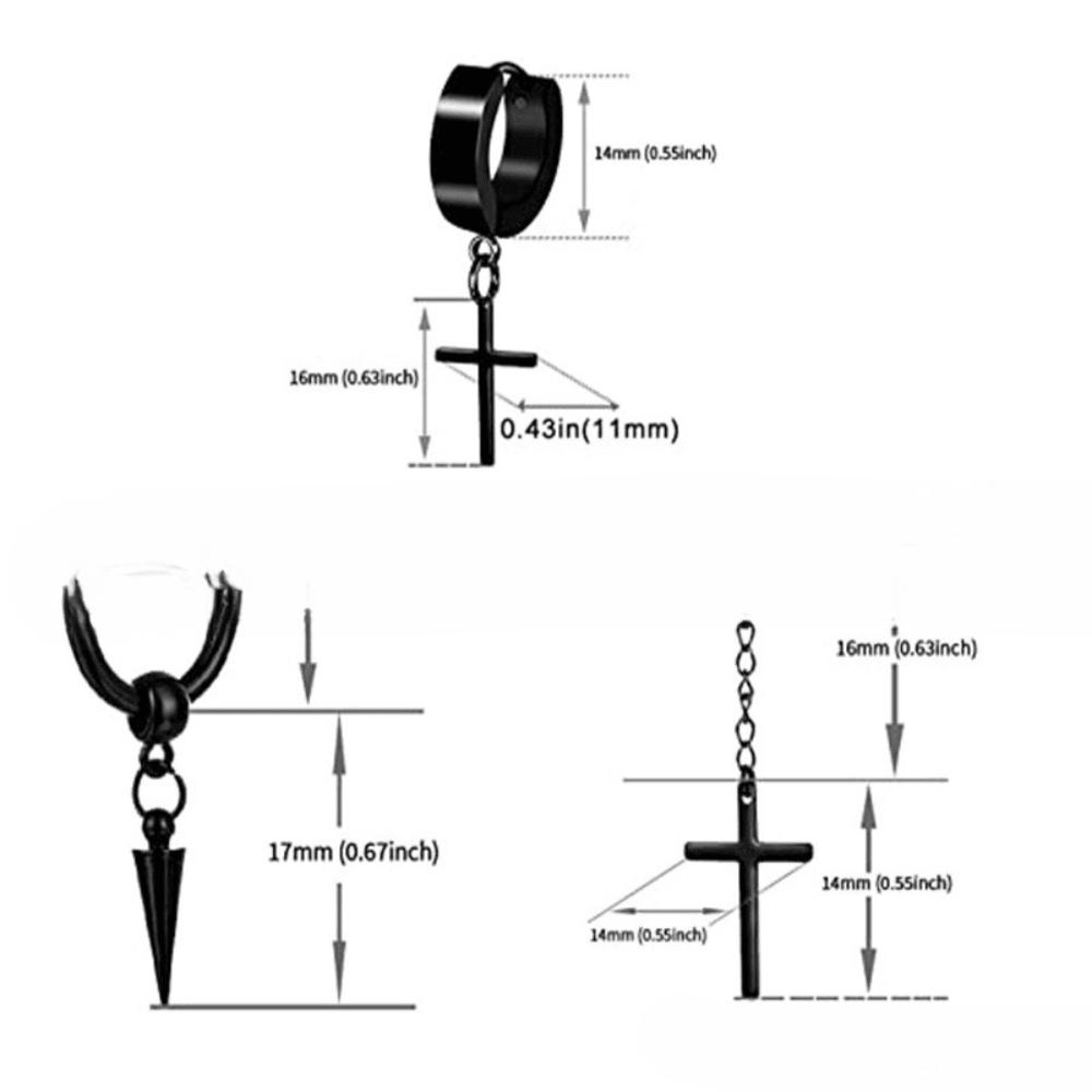 Men's Black Earrings Stud Earrings Kit Women's Fashion Jewelry Cross Hanging Earrings Kit