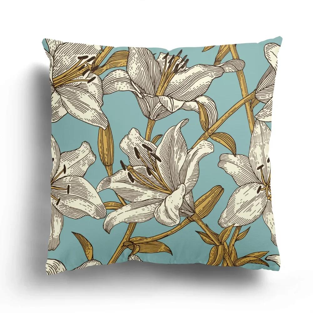 Зеленый Растение Цветочный Принт Узор Наволочка для Подушки для Дома Гостиной Дивана Спальни Декоративная Наволочка 30x30cm чёрный