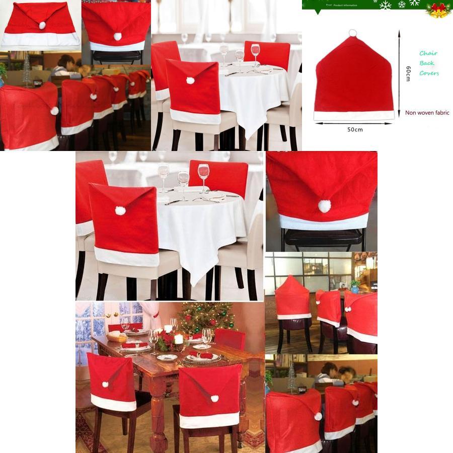 Festive Red Christmas Chair Cover With Santa Hat Design For Holiday Dinner Parties