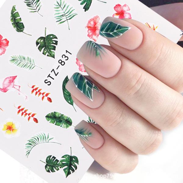 1pc 3D Nail Stickers Spring Summer Natural Flower Leaves Simulation Dried Flower Dragonfly Nail Applique Water Slides Decoration