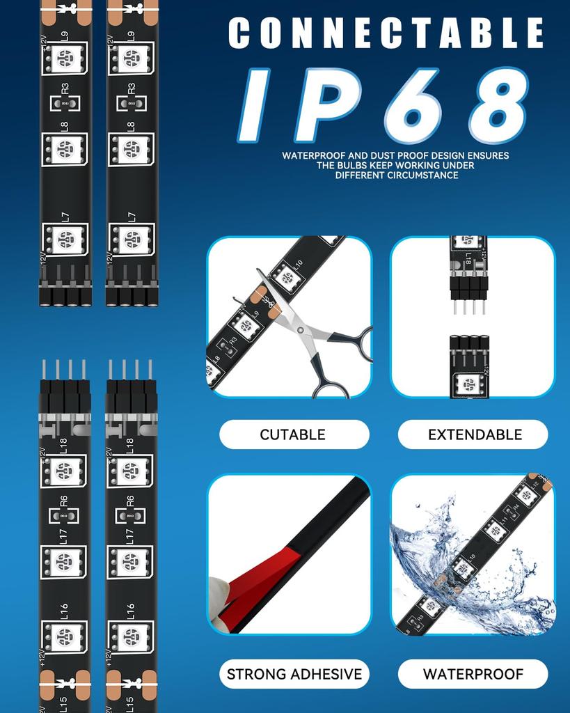 Can be connected to LED tape lights for inside the foot golf LED tape lights for high 4 pieces car, 60CM, footlights, lighting, motorcycle,