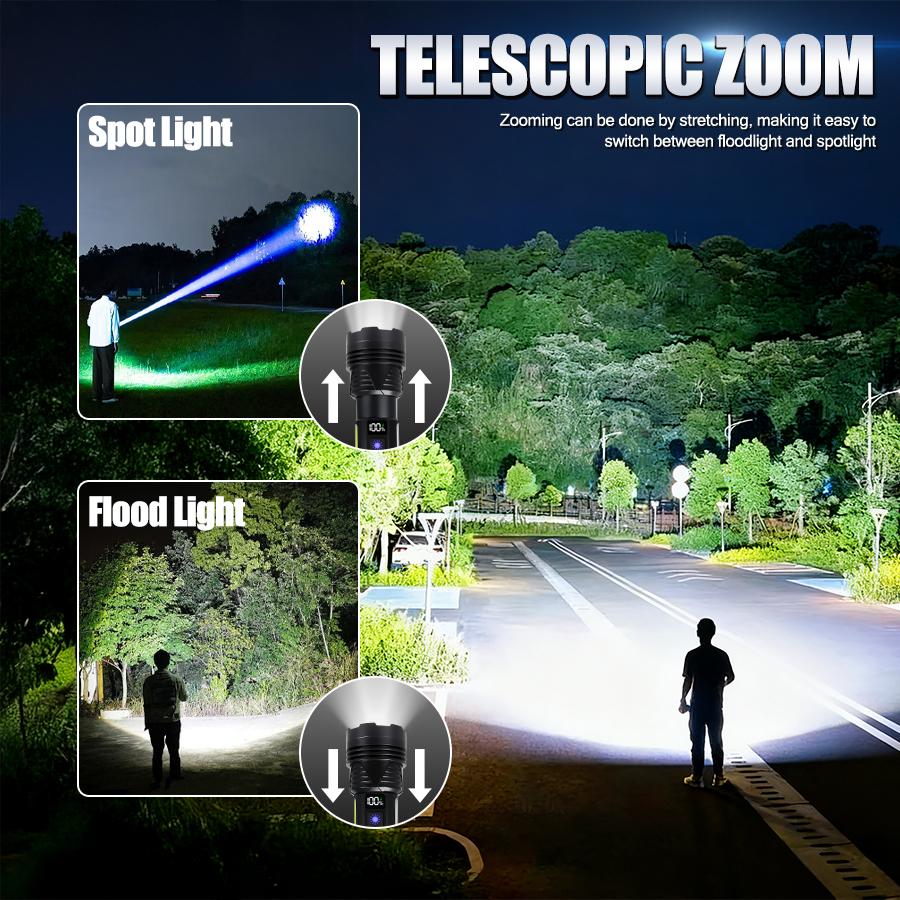 Portable RGB Led Flashlight Rechargeable Zoomable Torch Strong Light 11 Mode Tactical Lamp for Camping Fishing Emergency Lantern
