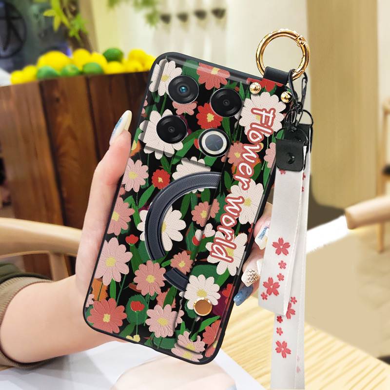 Lanyard Anti-dust Phone Case For infinix GT 20 Pro/X6871 Wristband Flower Back Cover Waterproof Shockproof Soft case