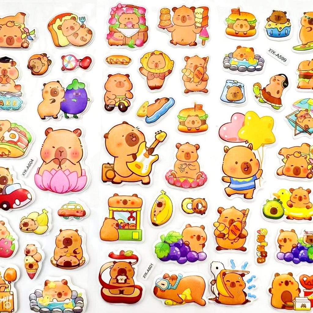 12Sheets Cute Capybara Bubble Stickers Kawaii 3D Three-Dimensional Stickers Anime Cartoon No Repetition Kids Diy Toy Sticker
