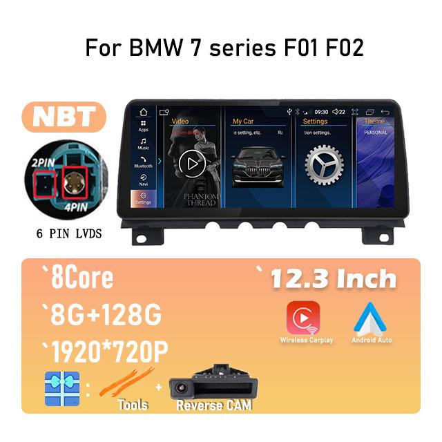 1920*720P Android 14 For BMW 7 Series F01 F02 CIC NBT System Wireless Carplay ID8 12.3 Inch Car Player Multimedia Navigation GPS