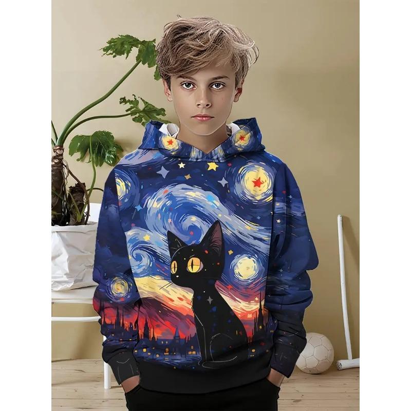 Autumn 3D Cute Animal Pattern Printed Hoodies Fashionable Casual Sports Long Sleeved Children's Boy Hooded Sweatshirts