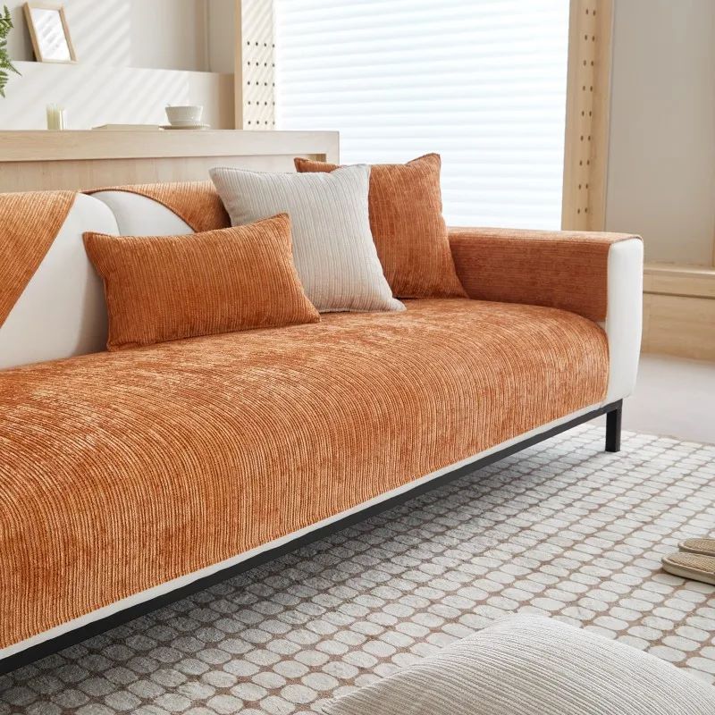 

Сплошной цвет синель, диванное полотенце, толстый универсальный секционный чехол для дивана, современная мебель, пылезащитный чехол, L-образные чехлы для диванов 70x150cm 1pc оранжевый