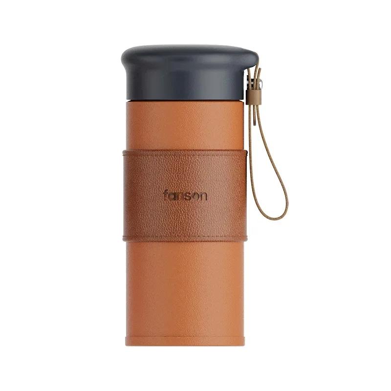 

330/450ml Stainless Steel Coffee Cup Vacuum Flasks Leather Textured Thermos Cups Portable Travel Office Water Bottle Drinkware 330ML оранжевый