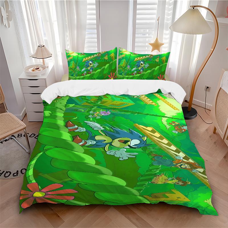Sonic Jungle Adventure Printed 3pcs Bedding Set Soft Microfiber 1 Duvet Cover And 2 Pillowcases Home Bedroom Decor Xmas Gift K1830